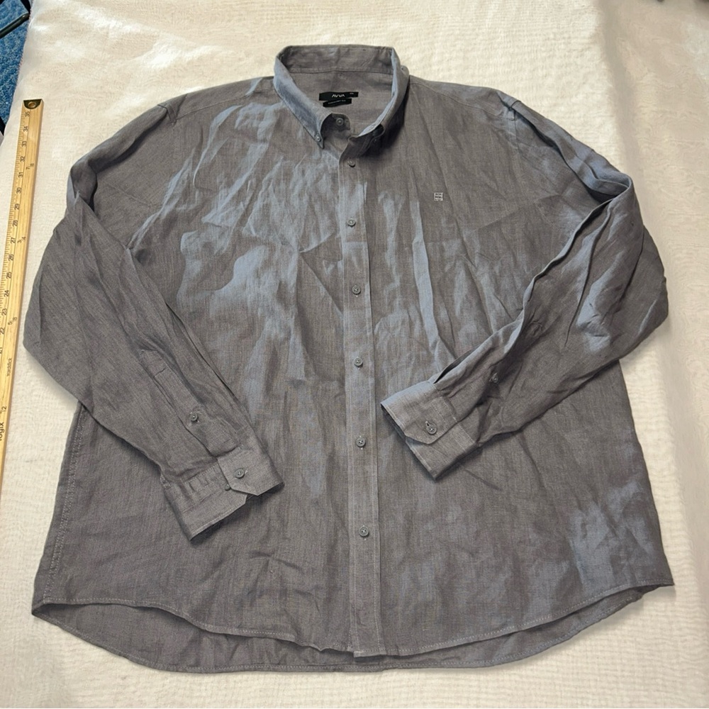 AVVA Men's Linen Gray Button-Up‎ Shirt